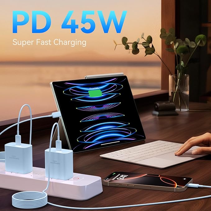 16 Pro Max Charger Fast Charging, 45W Super Fast USB C Charger Block with 10FT Long Charging Cord for Phones 16 Pro Max/16/15, Android-Blue