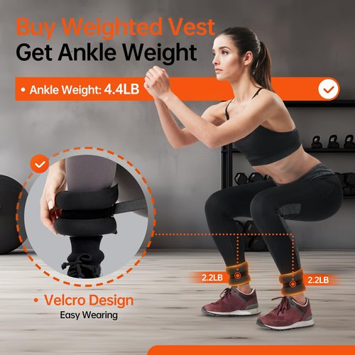 PASYOU Adjustable Weighted Vest 10LB-22LB with Reflective Strip Body Weight Vest with 6 Ironsand Weights 2 Ankle Weights for Men Women Running Weights Vest for Cardio Strength Training Walking Black