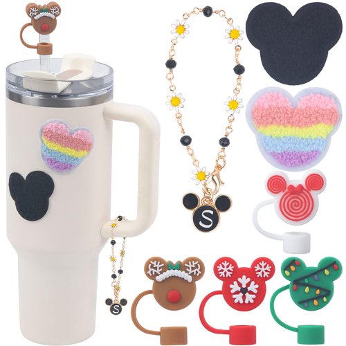 7 PCS Use for Stanley Cup Accessories Charms,Compatible with Stanley Cup Letter Charms for Handle,Silicone Straw Cover Topper & Sticker(S)