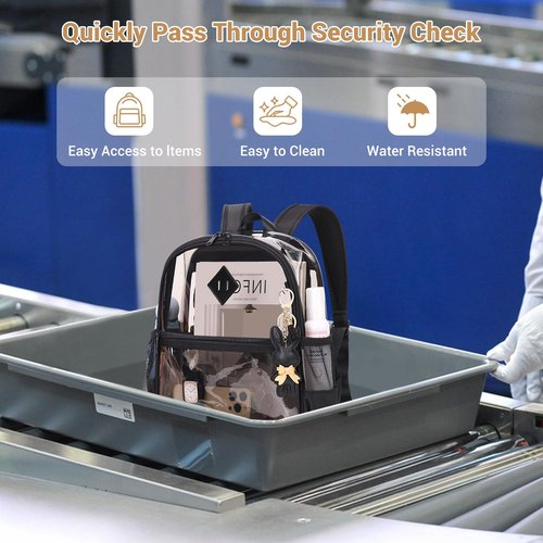 MUSEVOS Clear Backpack for Stadium Events Approved 12×6×12, Thick TPU Mini Clear Bag with Front Pocket for Concert Sport Events Work Travel, Black