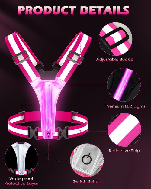 Zacro LED Reflective Vest Running Gear 2 Pack, 5 Lights Colors High Visibility Reflective Running Gear Rechargeable Light Up Running Vest for Walking Running Cycling, Adjustable for Men Women Kids