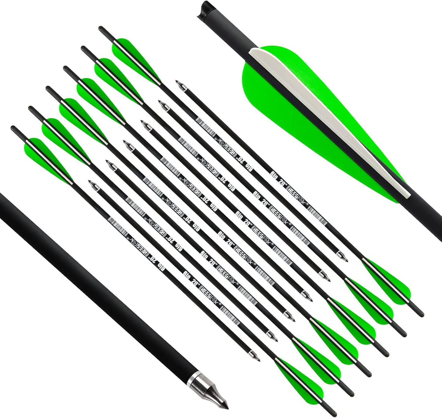 REEGOX Crossbow Bolts 16/18/20 inch Bio Crossbow Arrows with Moon Nocks and Removable Tips (Pack of 12)