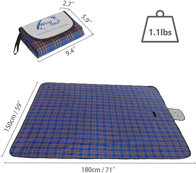 Wind Tour Family Outdoor Waterproof Durable Picnic Blankets with Carry Strap,Foldable 50×70.9 inch Sandproof Picnic Floor Mat for Kids Playground Camping Park Hiking Grass Travelling (2, Blue)