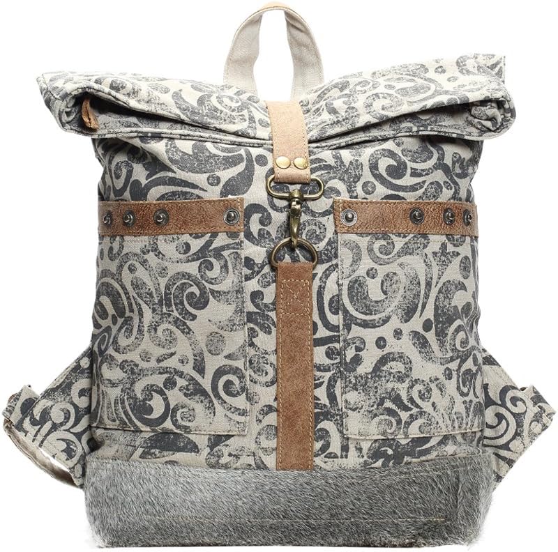 Myra Bag Floral Cowhide & Upcycled Canvas Backpack S-1161