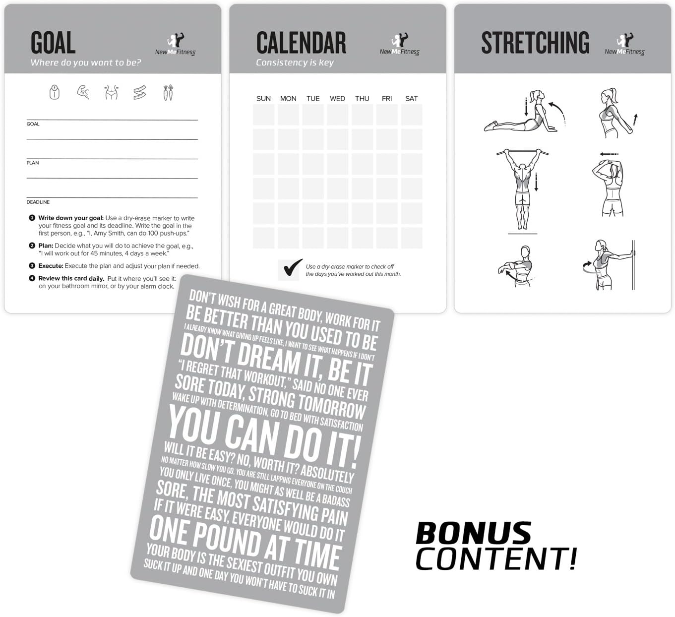 NewMe Fitness Yoga Pose Workout Cards, Instructional Fitness Deck for Women & Men, Beginner Fitness Guide to Training Exercises at Home or Gym