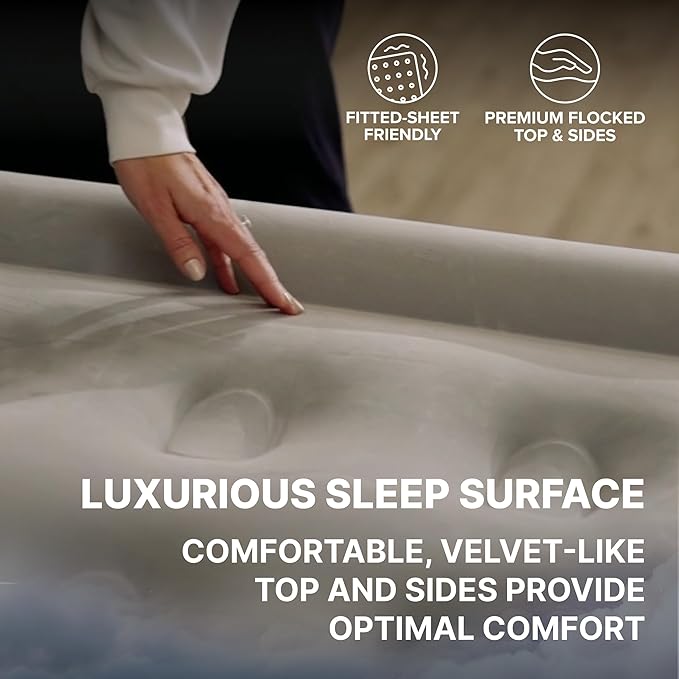 SLEEPLUX Dream Luxury Queen Air Mattress, Built-in Dual Pump, Stays Inflated All Night, 20” Double-High Blow-Up Airbed with Coil Beams, for Guests, RV Camping & Home, 1-Year Warranty