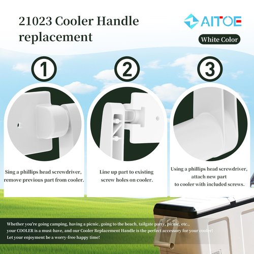 ZAITOE 2 Pack - Cooler Handle Replacement Kit Compatible with Ig-loo 21023 25-72 Quart Cooler Handle with Screws,Includes 2 Swing-up 2 Hole Handle and 4 Screws