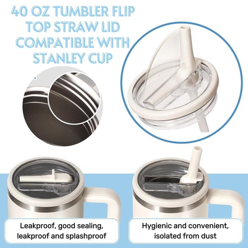 40oz Flip Straw Leak Proof Lid for Stanley H2.0 Quencher,4 Pack Tumbler Lid Replacement 40 oz for Stanley Cup Accessories ProTour,No Spill Proof Straw Cover for Stanley Accessories(Light Blue)