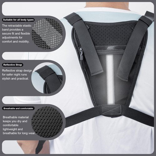 Chest Bag For Men, Water Resistant Sport Chest Pack - Lightweight Running Vest Bag with Built-In Phone Holder & Extra Storage, Minimalist Pack for Workouts and Cycling (Black)