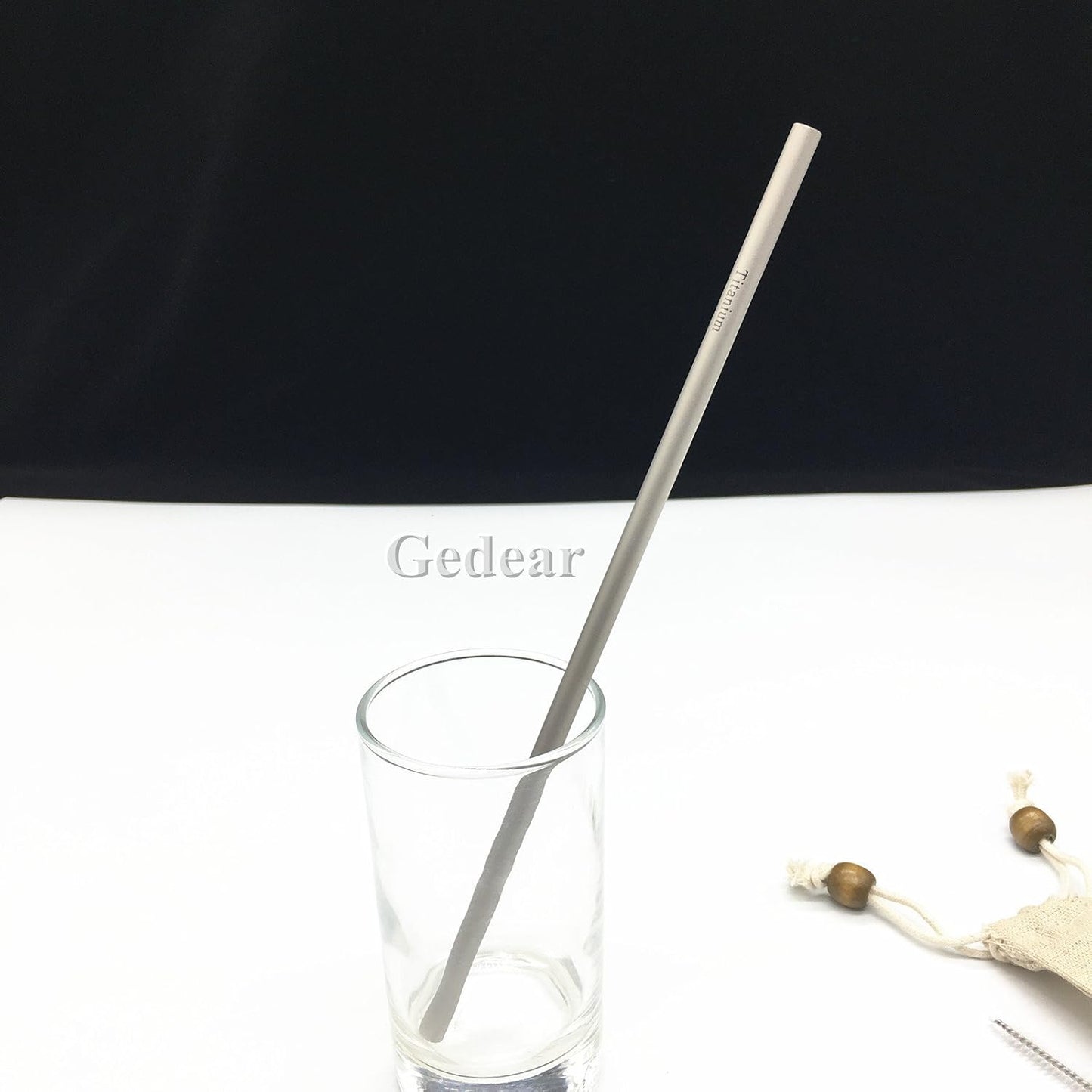 Titanium Straw Ti Survival Camping Hiking Outdoor Drinking Straw With Cleaning Brush and Pouch (Bended Straw)