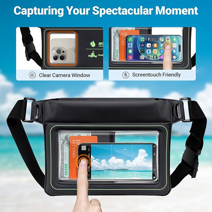 F-color Waterproof Fanny Pack Floating - Waterproof Pouch with 35oz Buoyancy - Cruise Essentials Must Haves Fanny Pack Keep Phone Valuables Safe for Kayaking Beach, 2 Pack