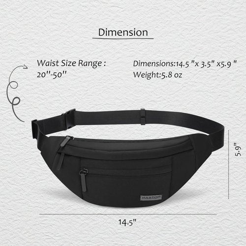 MAXTOP Large Crossbody Fanny Pack Waist Pack with 4-Zipper Pockets Hiking Travel Essentials for Women Men Belt Bag, for Hiking Running Travel Cycling,Black