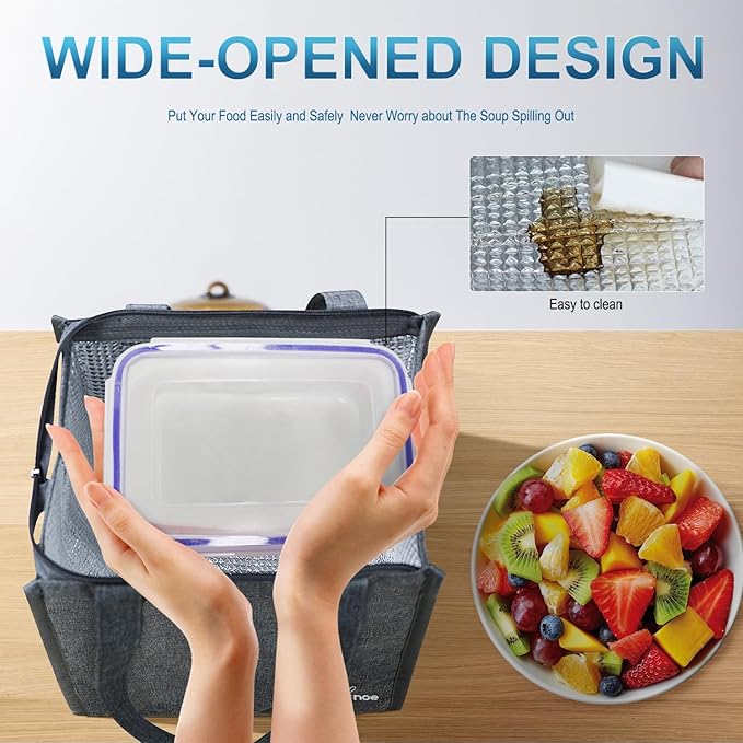 iknoe Lunch Bag Insulated Lunch Bags for Women & Men, 9L Reusable Lunch Tote, Portable Adult Thermal Large Lunch Cooler for Work Picnic Beach (Plain Grey)