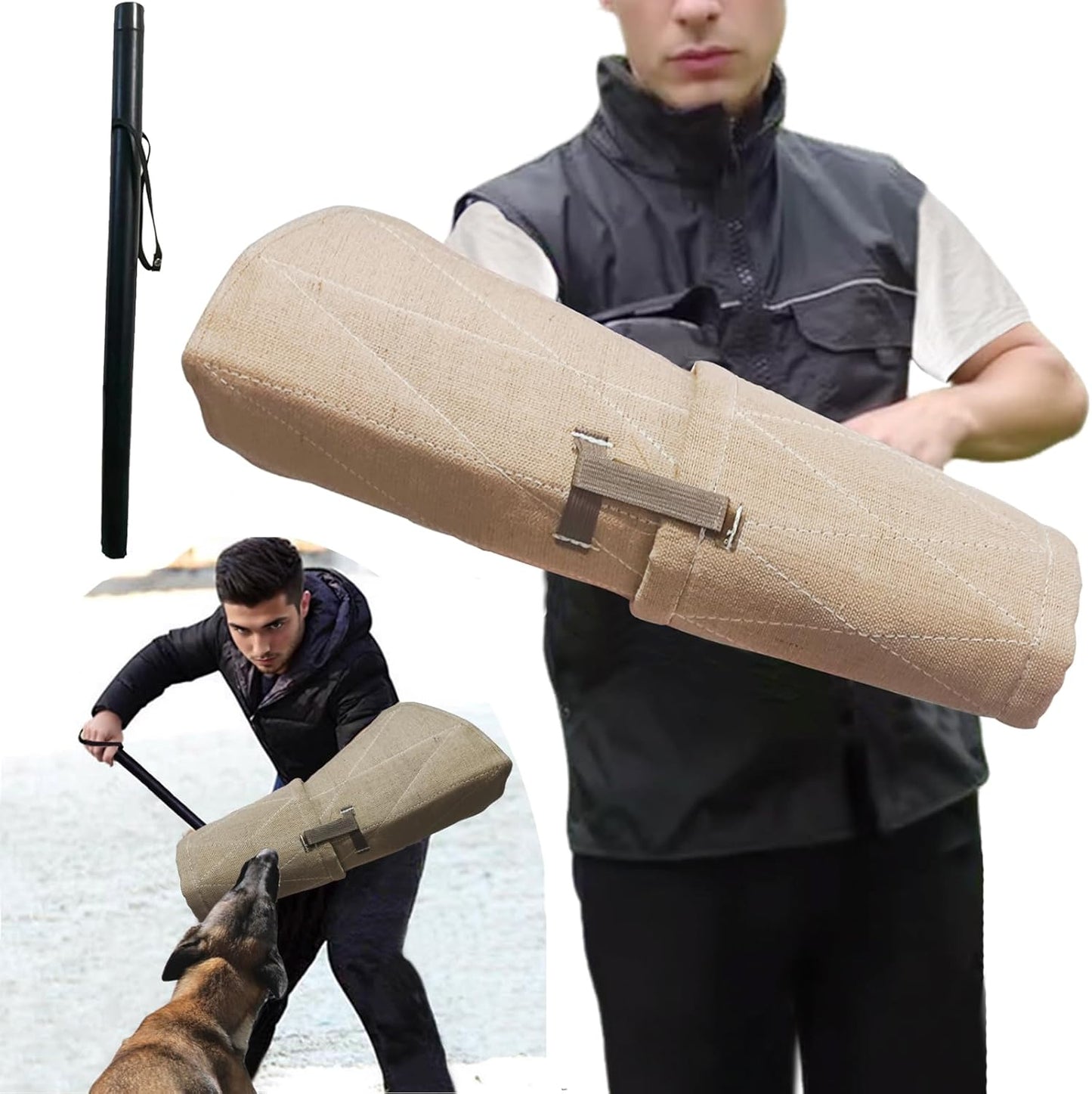 Professional Big Dog Bite Sleeve Agility Equipment Dog Training Arm Protection +PU Leather Stick Kit Set (Canvas)