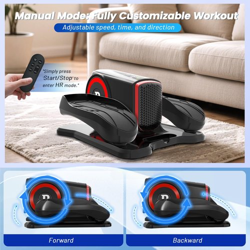 Under Desk Elliptical Machine, Elliptical Leg Exerciser with Bluetooth Speaker, 12 Adjustable Speeds, Auto & Manual Modes, Remote Control & LCD Touchscreen Ideal for Seniors (Red-Update)