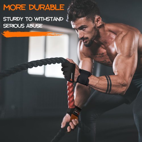 SueStar Workout Gloves, Heavy Duty Cowhide Padded Weight Lifting Gloves with Wrist Support, Full Palm Protection & Silicone Grips Gym Gloves for Weightlifting, Deadlifts, Exercise (Medium), Black