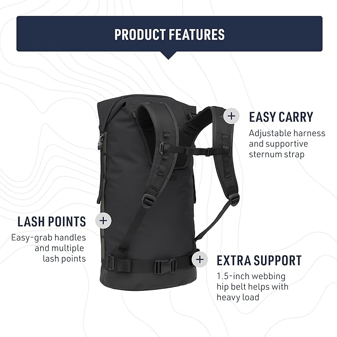 Sea to Summit Big River Dry Backpack with Adjustable Harness, 75 Liter, Jet Black