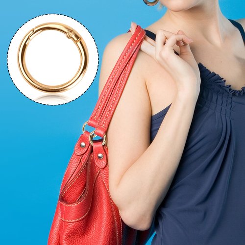 DAJISI 2 PCS Spring O Rings 1 inch, Circle Carabiner Snap Clip Trigger Spring Gold Keychain Clip Heavy Duty Metal O Ring Clips DIY Accessories for Keychains Bag Handbag