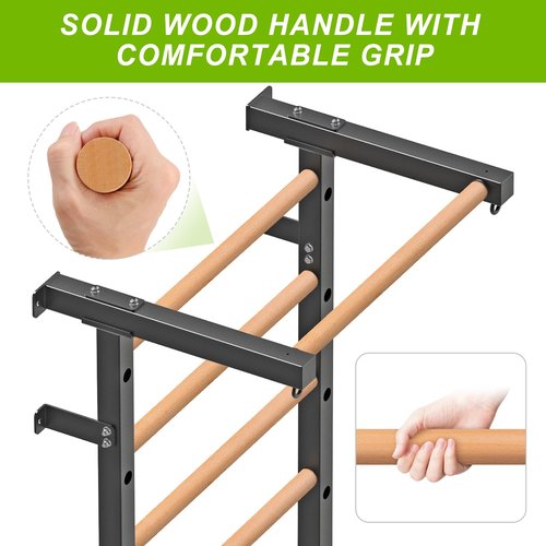 Lifeswell Wood Stall Bar, 2"x2" Swedish Ladder with 1" Hole, 11 Strategic Rods, Wall Mounted Suspension Trainer for Home, Gym, School and Clinic