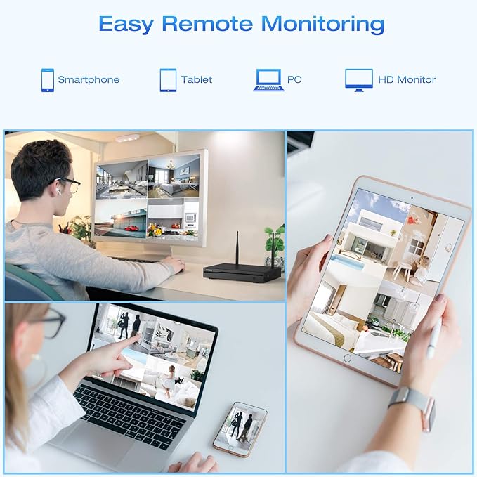 Wireless Security Camera System with 8CH 4K NVR (500GB HDD Pre-Installed) & 4X 2MP Night Vision WiFi Cameras - Expandable to 8 Cameras, Indoor/Outdoor Security, Motion Alerts, H.265+