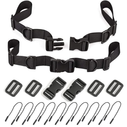 2 Pack Backpack Chest Straps,with 2 Quick Release Buckle,4 Slide Clips 10 Zipper pulls-Black US223