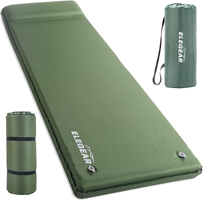 Elegear Self Inflating Sleeping Pad, 3.15" Ultra-Thick Memory Foam Camping Pad with Pillow Fast Inflating in 20s Insulated Camping Mattress Pad 4-Season Camp Sleeping Mat for Camp/Travel/Car/Tent