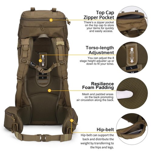 Mardingtop 70L Internal Frame Backpack for Camping,Hiking,Travel,Tactical Backpack with Rain Cover