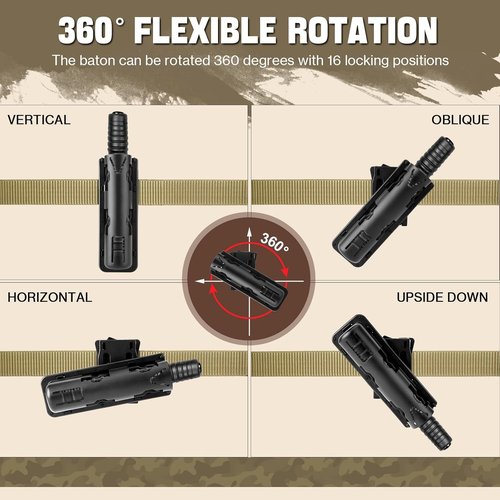 aikeec Baton Holder 360 Degree Rotating Telescopic Baton Pouch, Expandable Baton Holsters,Baton Holder for Duty Belt Tactical Swivelling Flashlight Holsters ABS Case