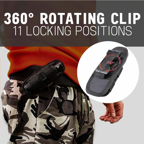 TH1 Tactical Flashlight Holster Duty Belt Pouch Open-end Stretchable Rotatable Clip 360 Degree Holder for Police Military Security Belt (Black)