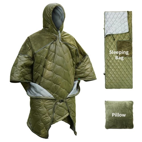 Travel Bird Sleeping Bag for Adult, Wearable Blanket Insulated Poncho Hooded, Sleepingbag Quilt for Winter Camping Hiking Sports