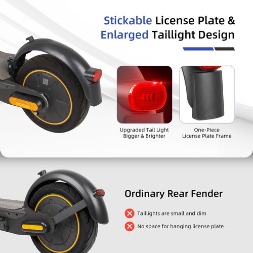 ulip Scooter Rear Fender Replacement Accessories with Tail Light with Brake Compatible with Segway Ninebot Max G30 G30D Scooter Gray