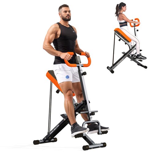 SogesHome Squat Machines Rowing Machine, Foldable & Full Body Exercise Workout Equipment, Row and Ride Squat Machine 330 LBS Weight Capacity, Glute Trainer Machine (Orange)
