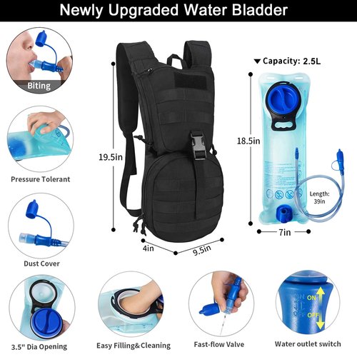 Tactical Molle Hydration Backpack Pack, Military Insulated Water Backpack with 3L Water Bladder for Hiking Running Biking Cycling Black