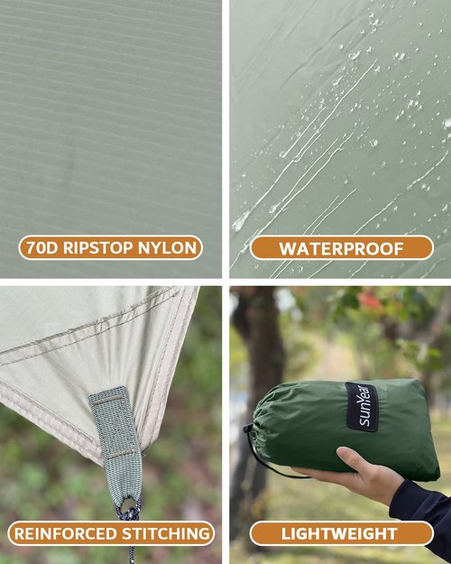 Sunyear Camping Hammock with Net and Hammock Tent Rain Fly Bundle - Perfect for Hiking, Backpacking, Outdoor Sleeping and Camping Survival