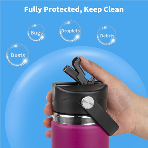 Diumepo Straw Lid for Hydroflask Wide Mouth Water Bottles, Dust Cover Lid with Straw for Hydro Flask 12/16/18/20/32/40 oz Sports Water Bottle, Straws Cap Top Accessories(Black)