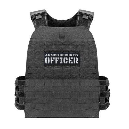 Reflective Armed Security Officer Patch with Hook and Loop - Laser Cut (Black-White)