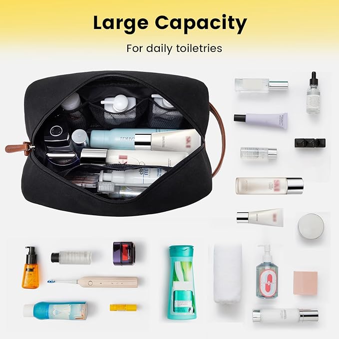 Vorspack Large Toiletry Bag Hanging Dopp Kit for Men Water Resistant Canvas Shaving Bag with Large Capacity for Travel- Black