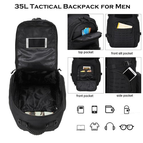 W WINTMING 35L Tactical Backpack for Men Heavy Duty Military Backpack 3 Day Assault Pack Molle Backpack Hiking Rucksack (Black1)