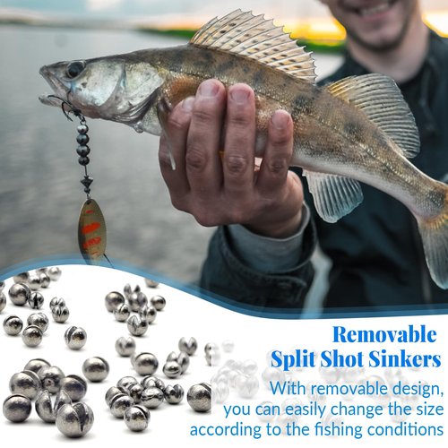 230pcs Fishing Weights Sinkers - Split Shot Fishing Sinkers Kit, 5 Size Round Removable Lead Fishing Weights, 1 Round Box Set Fishing Sinkers for Freshwater Saltwater(Blue Box) (230Pcs)
