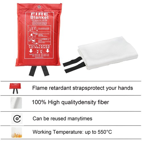Emergency Fire Blanket, 40 x 40 inches, Fiberglass Material, 2-Pack, for Kitchen Home Safety