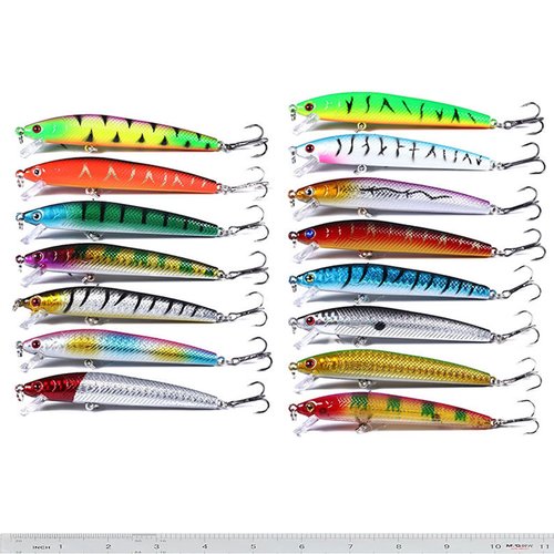 Pezlun Fishing Lures Kit Minnow Popper Crank Baits Freshwater Bass Fishing Baits Set (DYP15PCSA)
