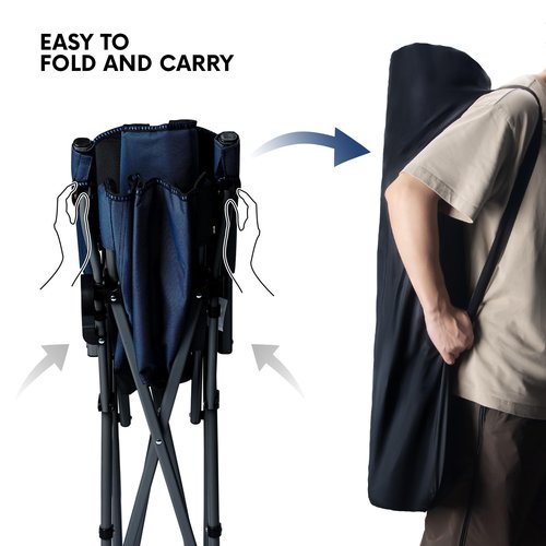 Byliable Camping Folding Chair, Heavy Duty Steel Frame Support 400 LBS with Side Pocket and Cup Holder, Portable for Camping, Fishing, Picnic, Blue