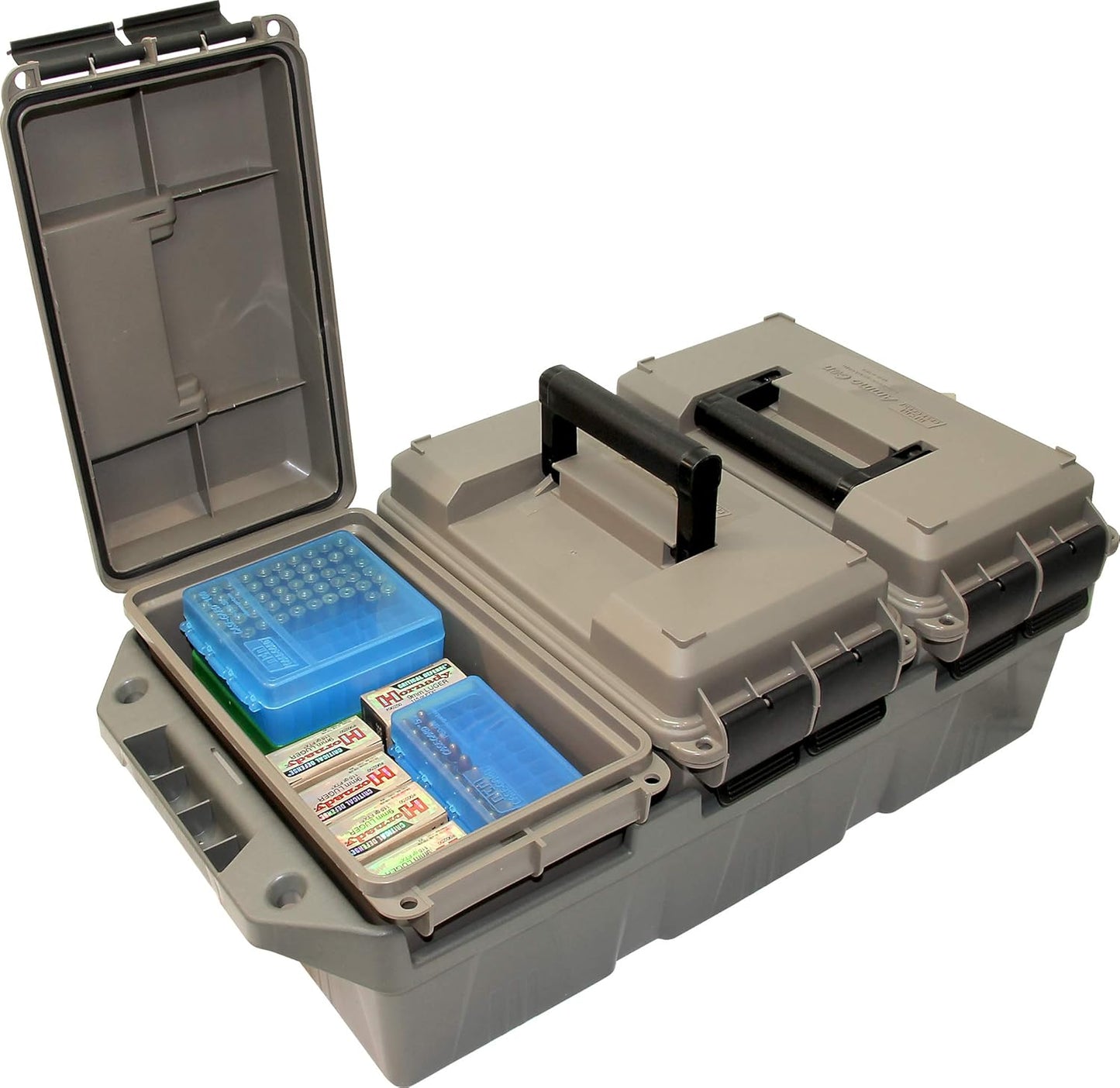 MTM AC4C 4- can Ammo Crate, Convenient size, Stackable, easy carry and transport of 30 caliber ammo, Rugged tactical carrying crate, USA Made, 23.6"L x 11.25"W x 7.5"H, Brown