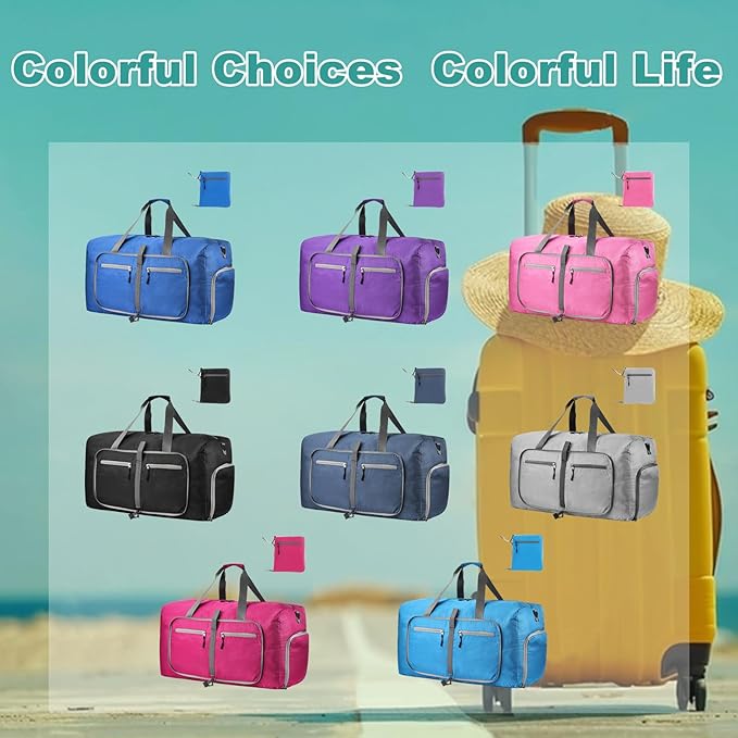 Dimayar Travel Duffle Bag for Men Women - Foldable Duffel Bag with Shoes Compartment - Overnight Bags Waterproof & Tear Resistant(40L,Pink)