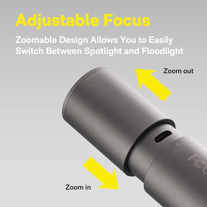 HOTO Flashlight Lite, Zoomable, LED, USB-C Rechargeable, 1000 Lumens, 5 Modes (SOS & Strobe), Tactical & Portable Handheld Flash Light for Camping, Emergencies, Home Use, etc