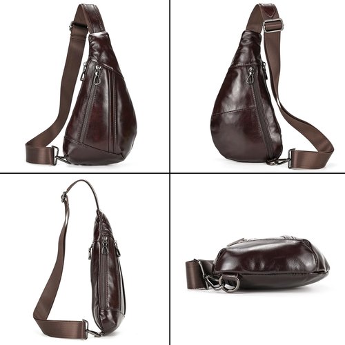 SAIION Genuine Leather sling bag for men casual crossbody backpack small shoulder bag chest bag for Travel, 9050 Brown