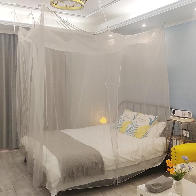No-See-Um mesh Square Mosquito Net for Queen Size Bed 2 Openings Netting Mosquito Net for Beds, Finest Holes Mesh 2000 Mosquito Netting for Bed (Square Queen Grey Color)