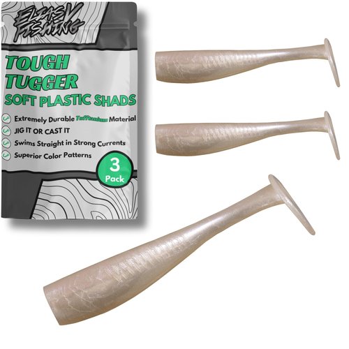 EliasV Fishing Tough Tugger Paddle Tail Swim Baits, Ultra Durable Soft Plastic Paddletail TuffTanium Swimbaits (Slick White (3 Pack), 5.5")