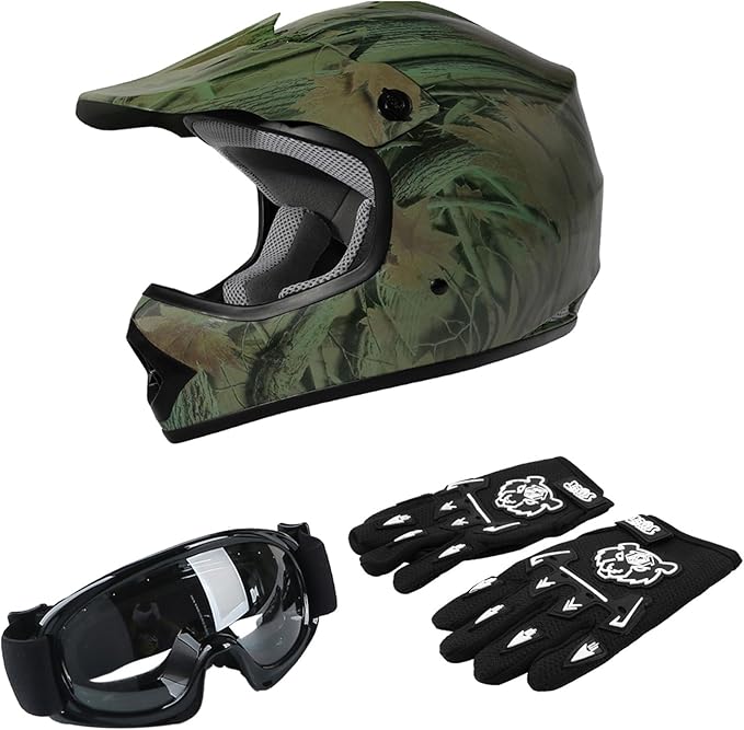 TCT-MOTORPARTS DOT Youth Kids Motocross ATV Helmets Offroad Street Dirt Bike Go-Kart BMX MX Full Face Helmet Forest Samll Size