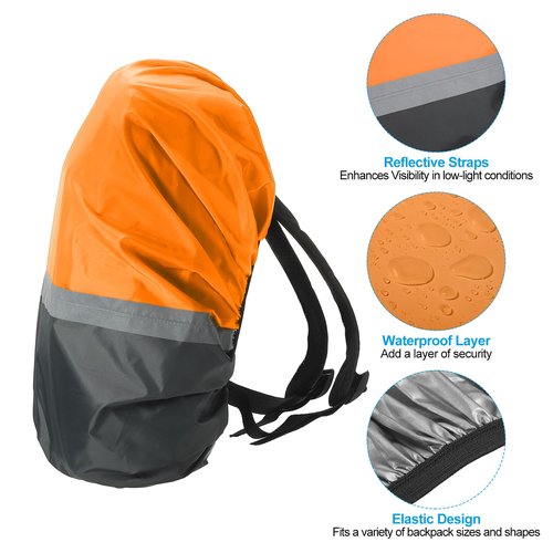 PATIKIL 58-70L Waterproof Backpack Rain Cover, Non-Slip Ultralight Backpack Cover with Reflective Strip for Hiking Camping Traveling Cycling, XL, Grey Orange